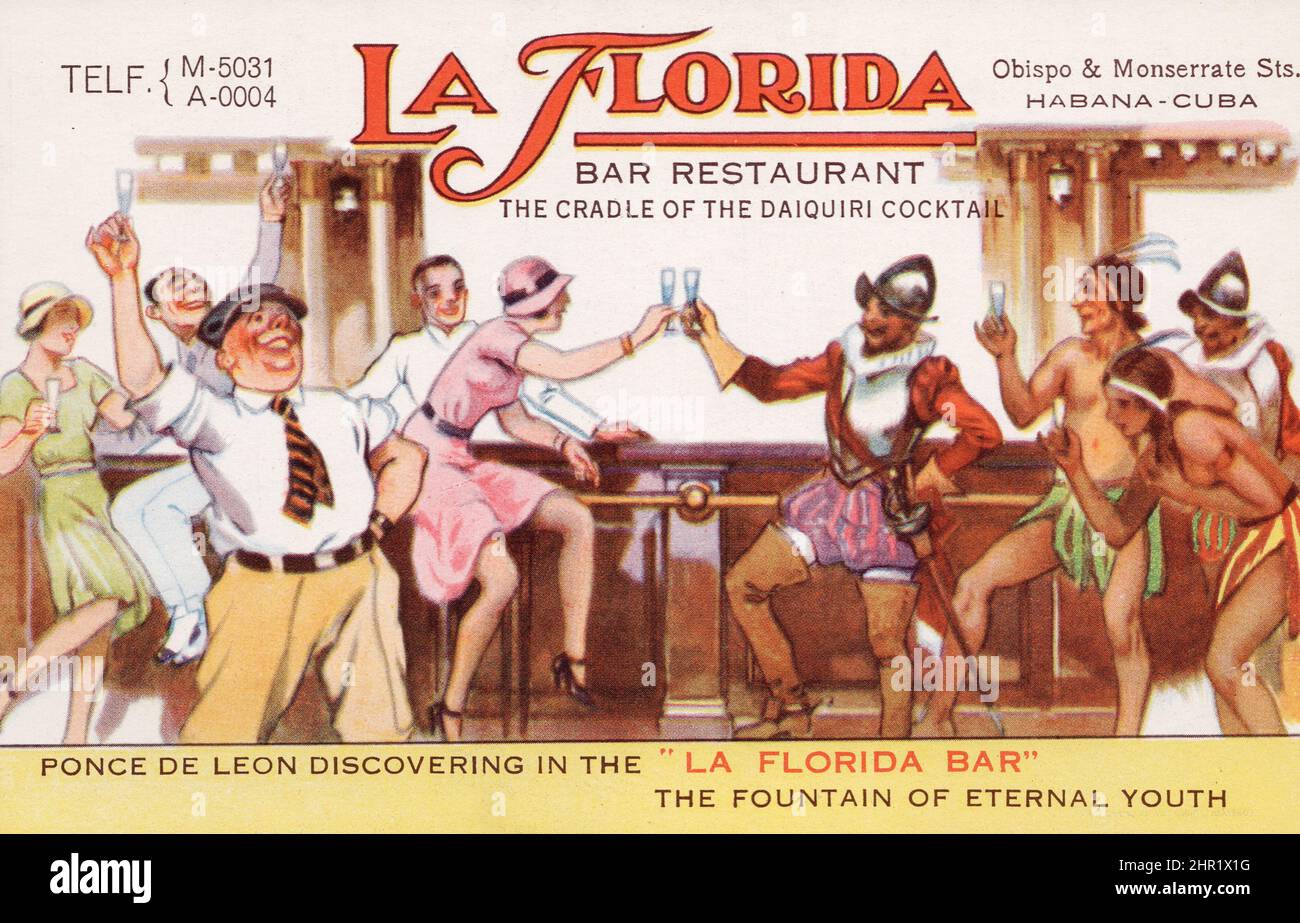 La Florida Bar Restaurant, Havana Cuba, 1930's promotional postcard, unknown artist. Stock Photo
