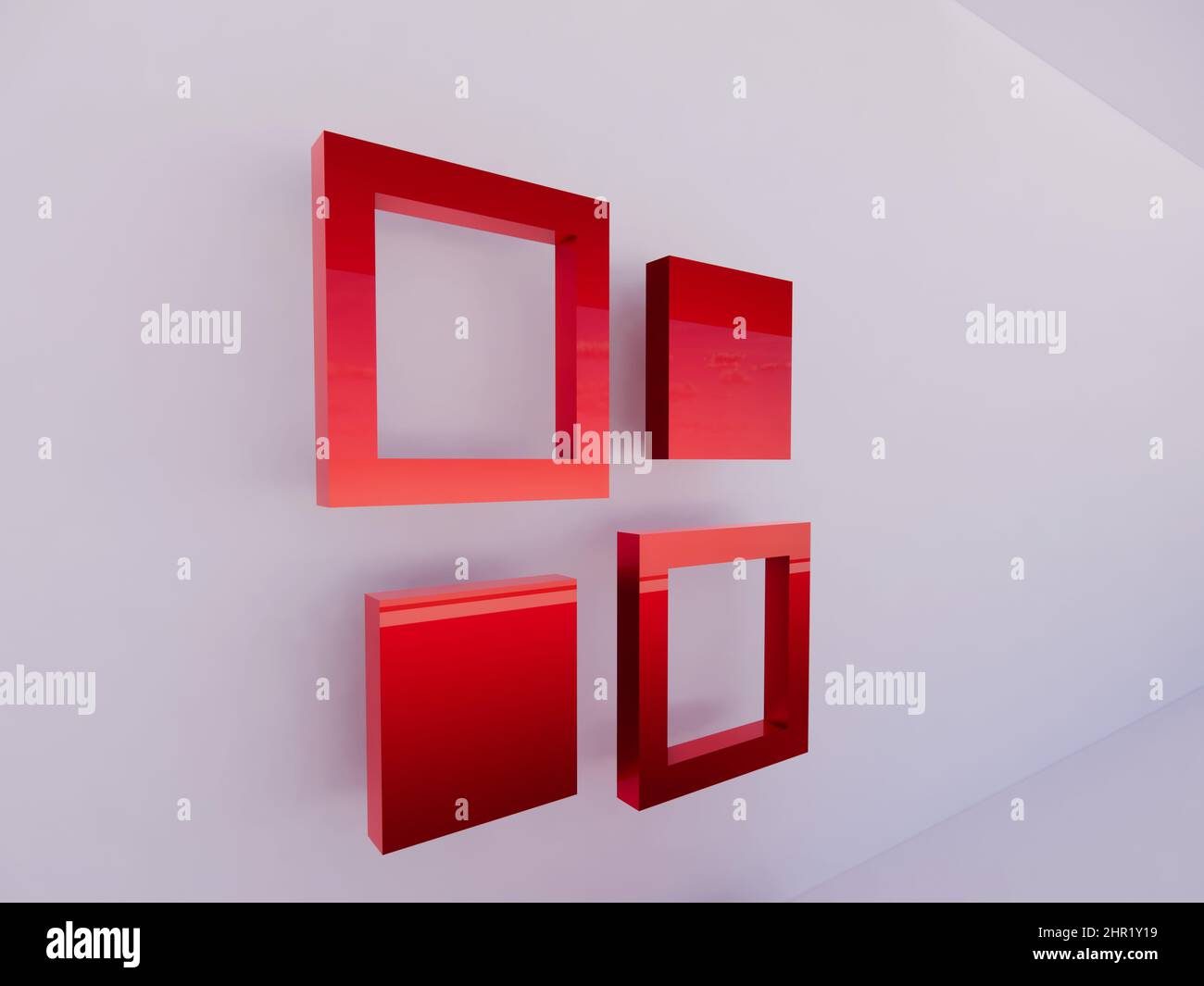 3d rendering for a product stand or studio with red boxes and red photo frames too Background