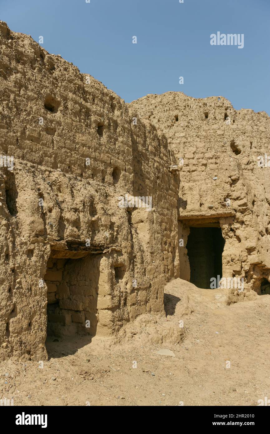 The interior of Al Bithnah Fort, a traditional fortification located in the Wadi Ham, near the village of Bithnah in Fujairah in the UAE. Stock Photo