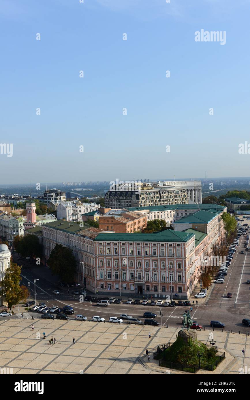 Looking down on Sophia Square and the beautiful old buildings around it. Kyiv, Ukraine. Stock Photo