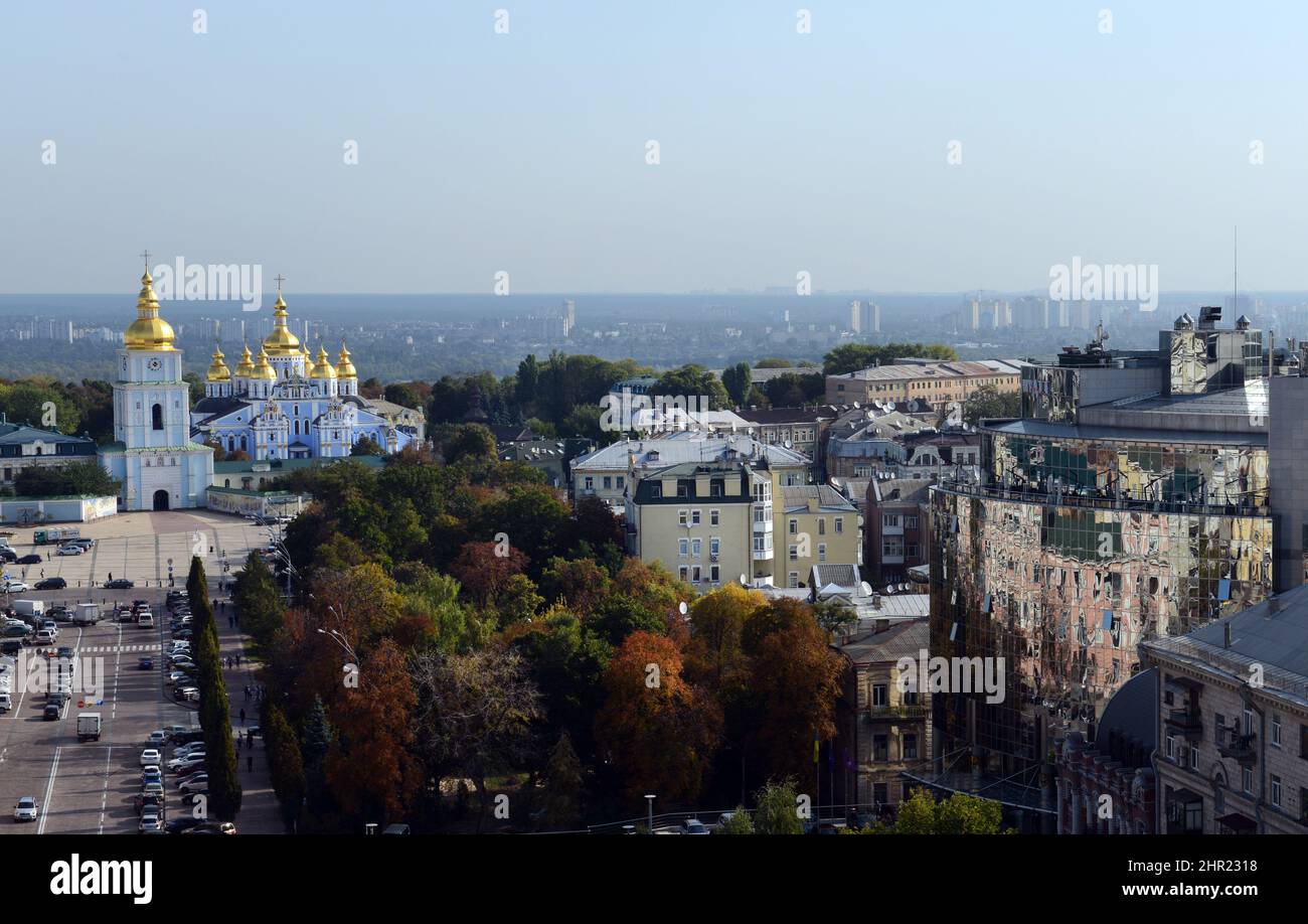 A view of St Michael's Church at the St. Michael's Golden-Domed Monastery in Kyiv, Ukraine. Stock Photo