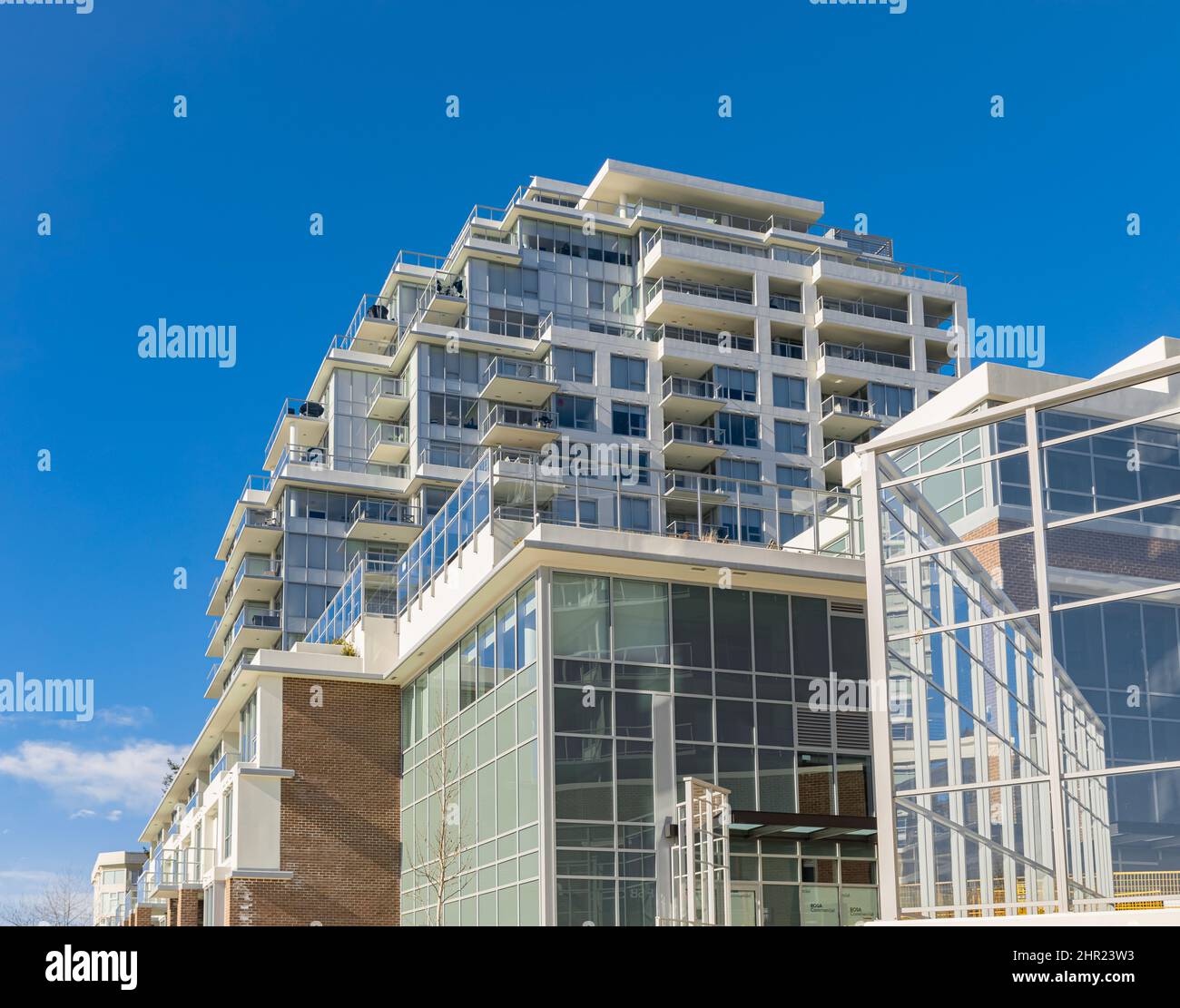 Facade detail of a modern high-rise apartment building. Abstract ...