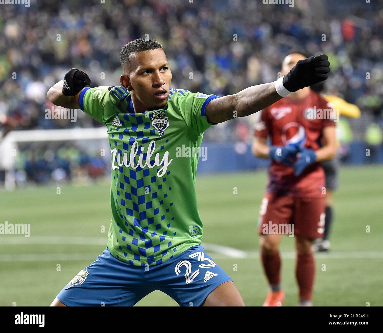 Seattle Wa Usa 24th Feb 22 Seattle Sounders Forward Leo Chu Celebrates A Second Half Goal During The Mls Soccer Match Between Fc Motagua And Seattle Sounders At Lumen Field In Seattle