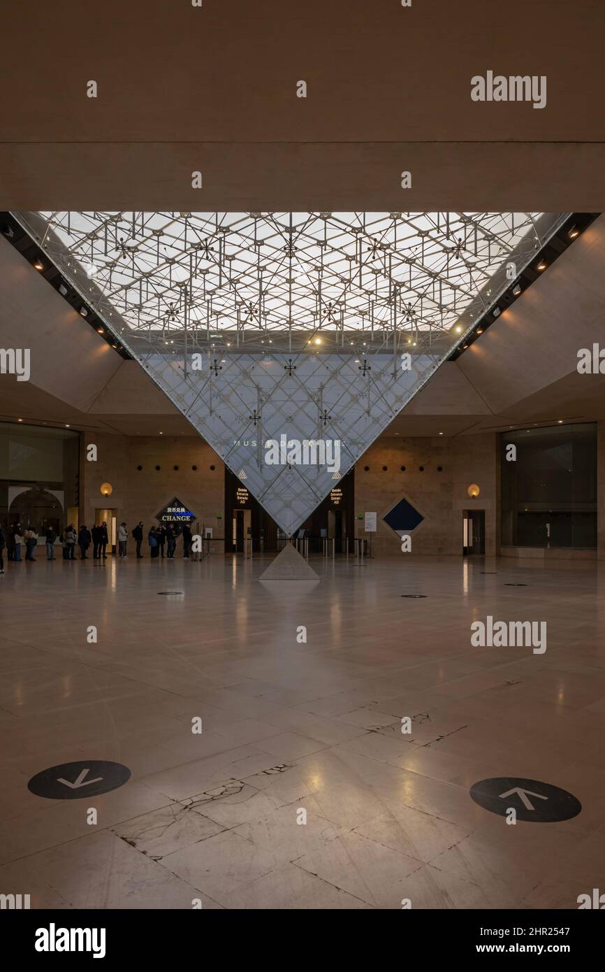 Louvre Museum. View of the inverted pyramid inside the alley of the
