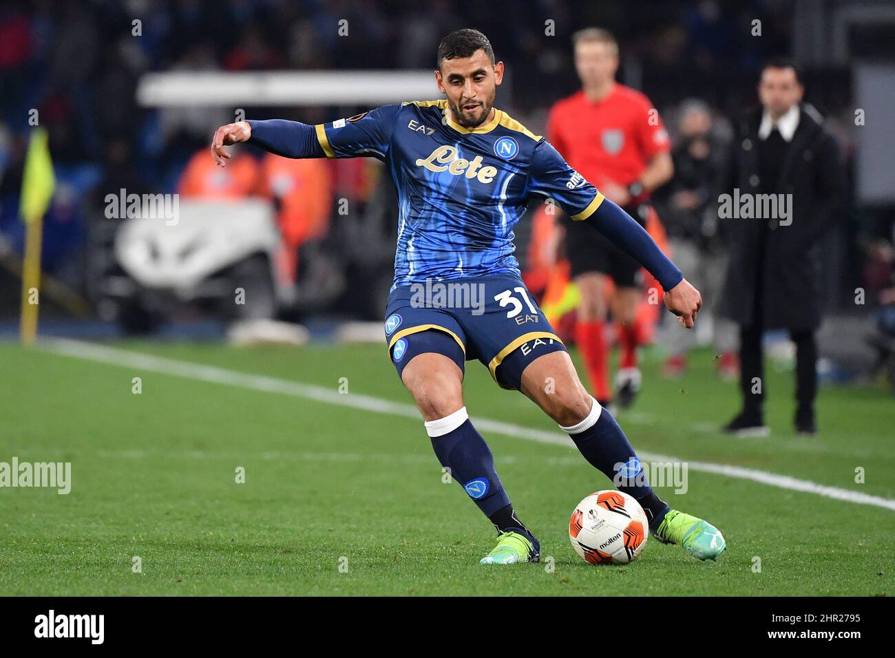 Naples, Italy. 24th Feb, 2022. Napoli's defender Faouzi Ghoulam in action during SSC Napoli vs FC Barcellona, football Europa League match in Naples, Italy, February 24 2022 Credit: Independent Photo Agency/Alamy Live News Stock Photo