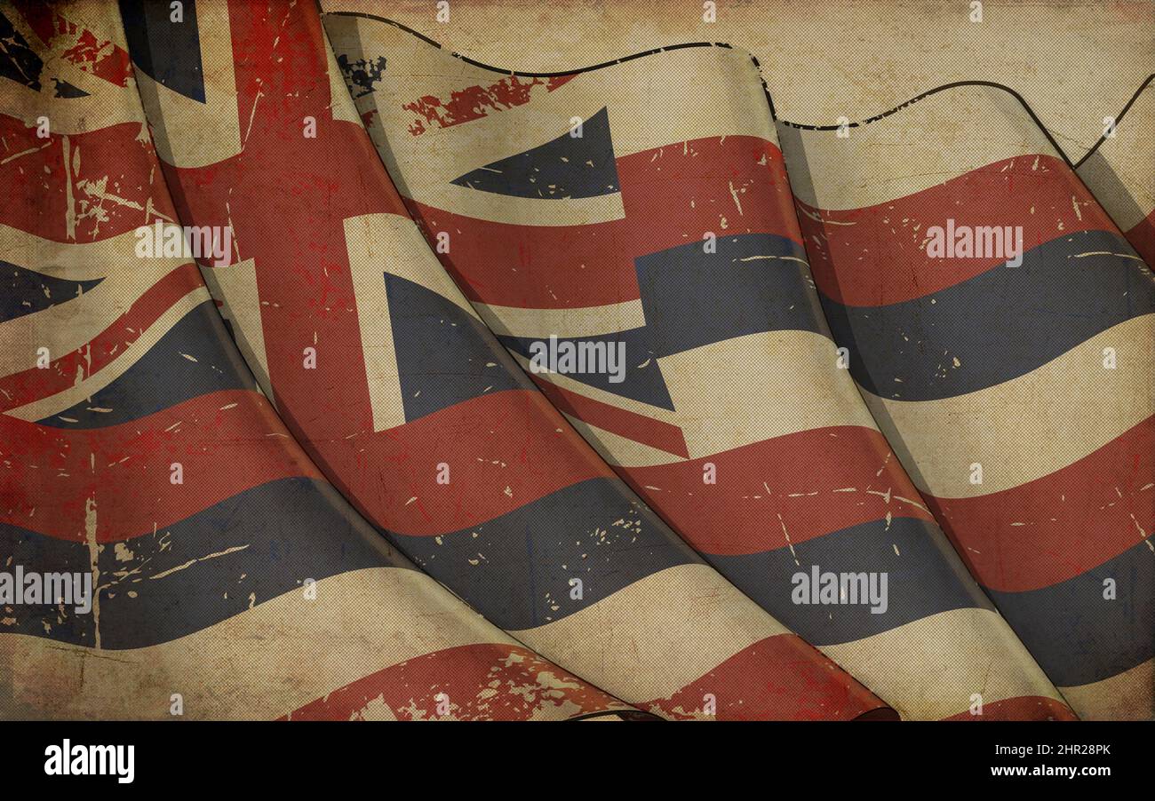 Background illustration of an old paper with a print of a waving Flag of the State of Hawaii Stock Photo