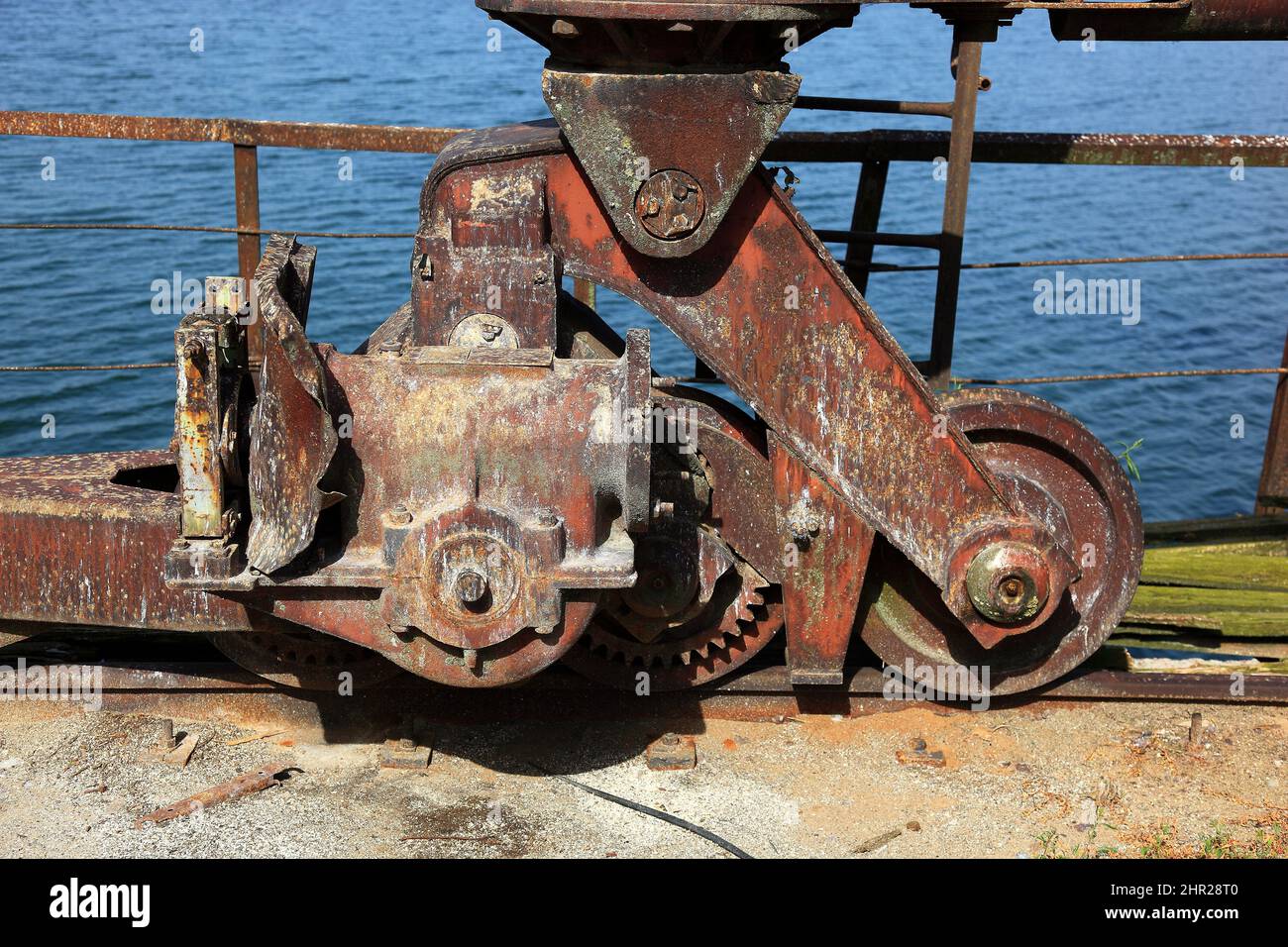 Ukraine, in the restricted and uninhabitable 30 kilometer zone around the Chernobyl power plant and the Pripyat labor camp, Parts of a crane at the sh Stock Photo