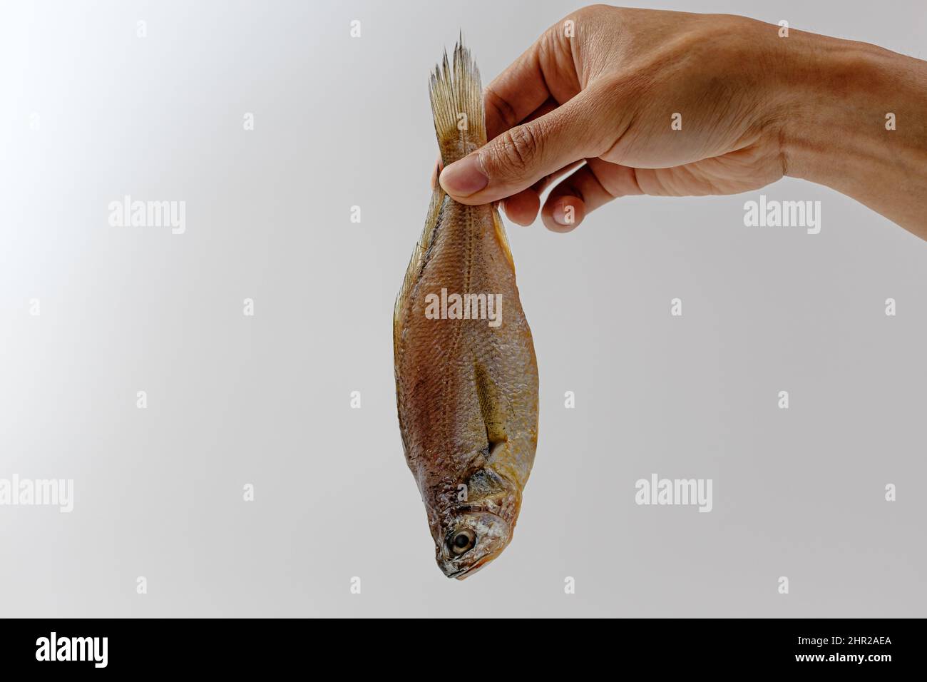 dried yellow croaker on a white background Stock Photo