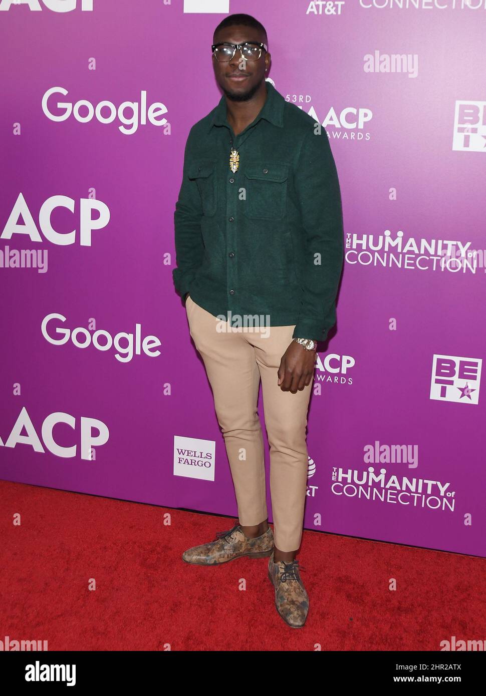 Los Angeles, USA. 24th Feb, 2022. Elisee Junior St Preux arrives at the 53rd NAACP Image Awards Nominees Reception held at the Beverly Hilton in Beverly Hills, CA on Thursday, ?February 24, 2022. (Photo By Sthanlee B. Mirador/Sipa USA) Credit: Sipa USA/Alamy Live News Stock Photo