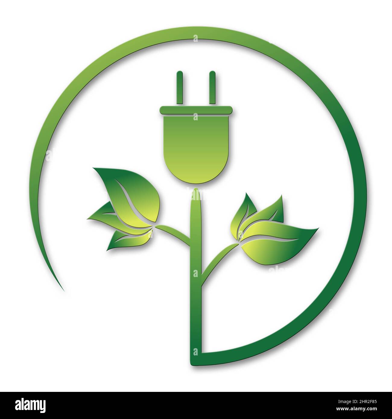 Electric plug icon with green leaves. Renewable energy concept ...