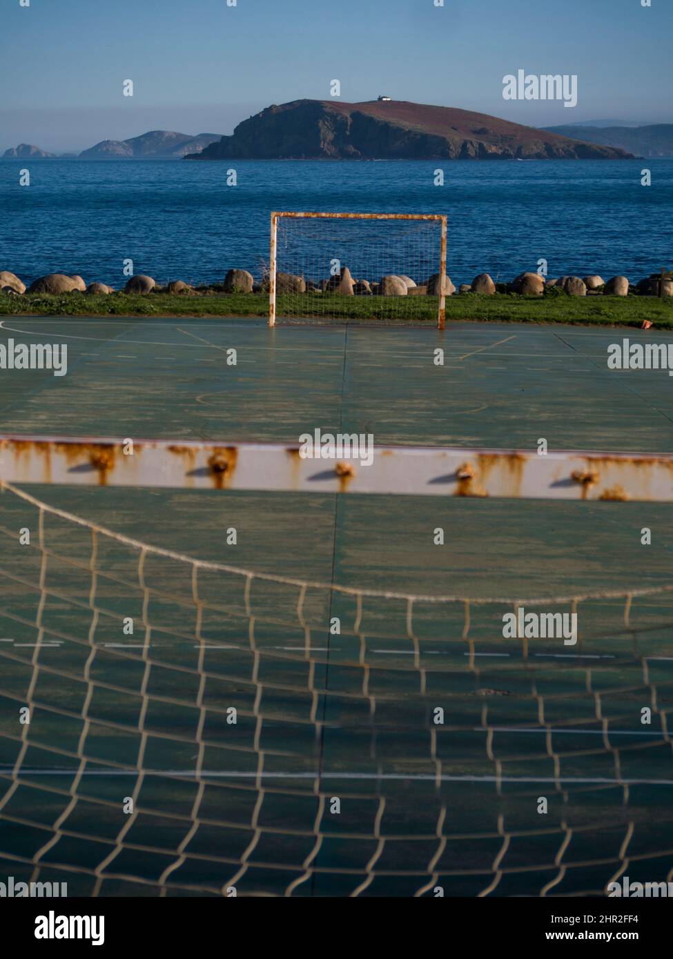 Bares, Galicia, Spain. Football ground with the Atlantic ocean and an
