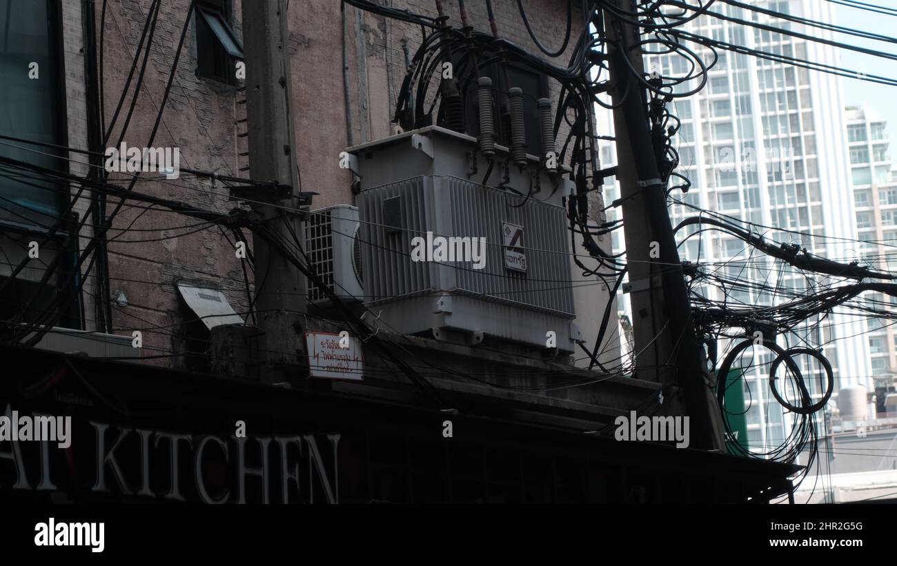 Live Electric Power Lines Bangkok Thailand Stock Photo