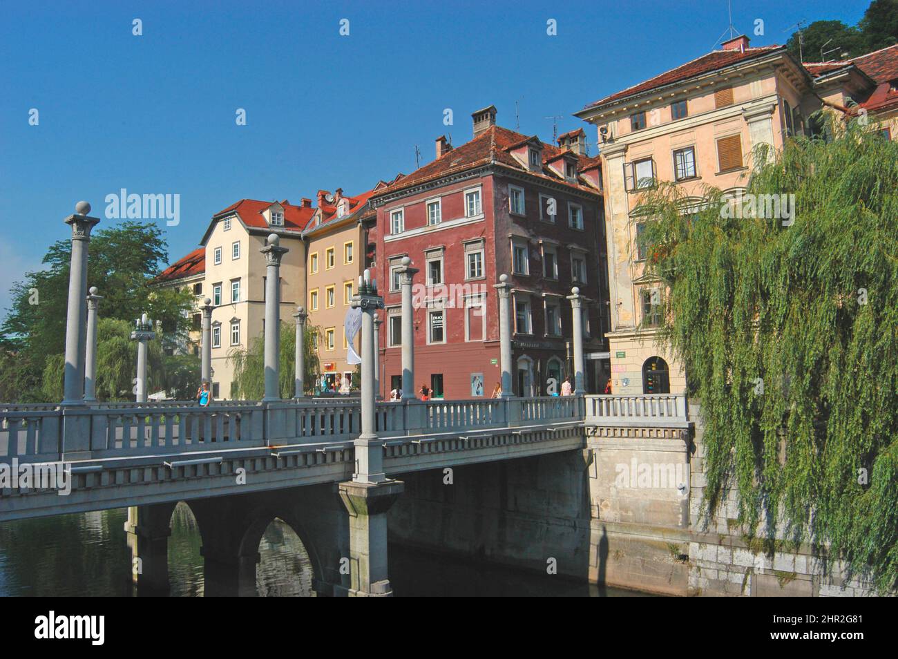 bridge on Ljubljanica river, Ljubljana, Slovenia Stock Photo