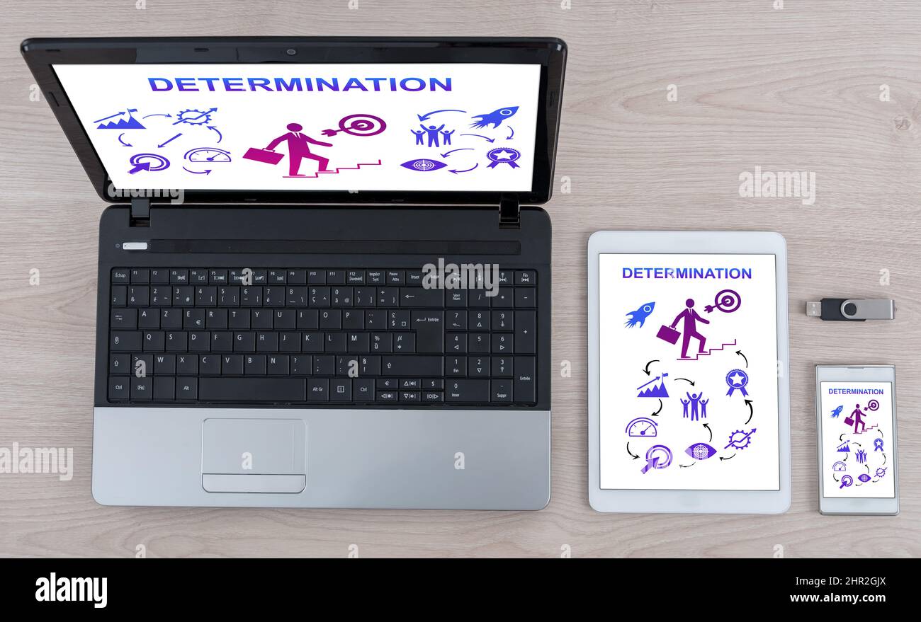 Determination concept shown on different information technology devices Stock Photo