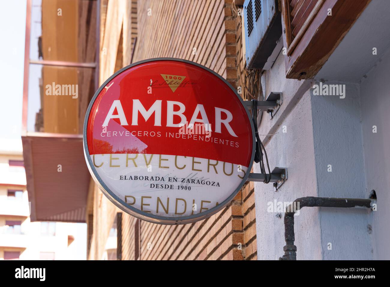VALENCIA, SPAIN - FEBRUARY 22, 2022: Ambar is a Spanish brewery founded in 1900 Stock Photo