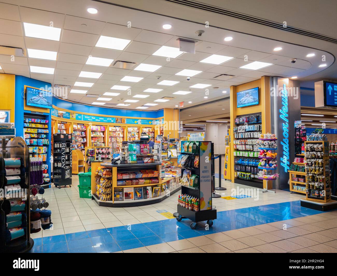 Orlando, Florida - February 4, 2022: Closeup View of Hudson News Store inside Terminal B of Orlando International Airport (MCO) Stock Photo