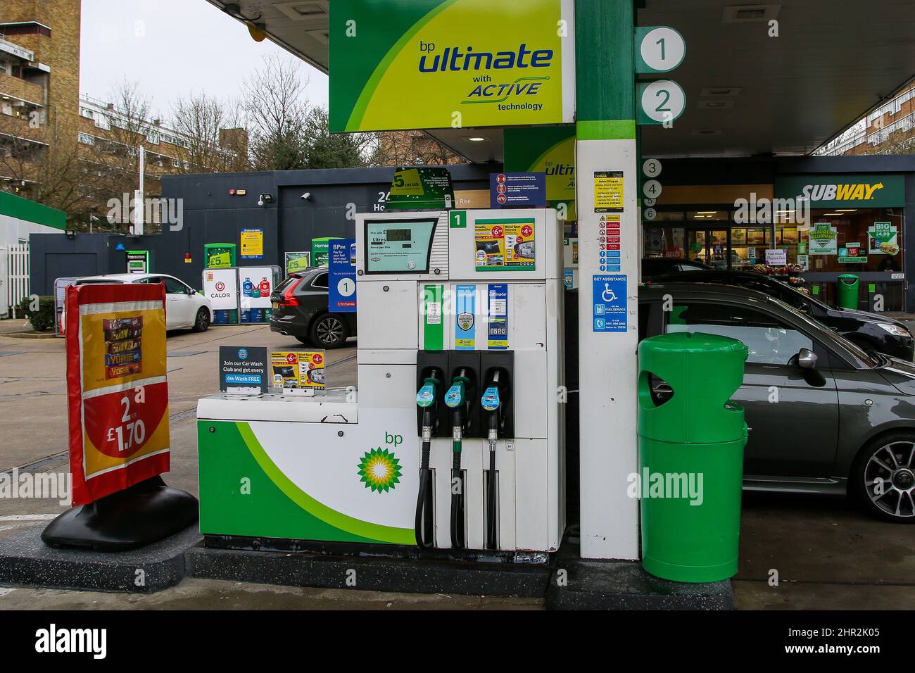 London, UK. 24th Feb, 2022. BP petrol station. Motorists are warned of the possibility of petrol prices soaring to £1.60 a litre following Russia's invasion of Ukraine. Credit: Dinendra Haria/Alamy Live News Stock Photo