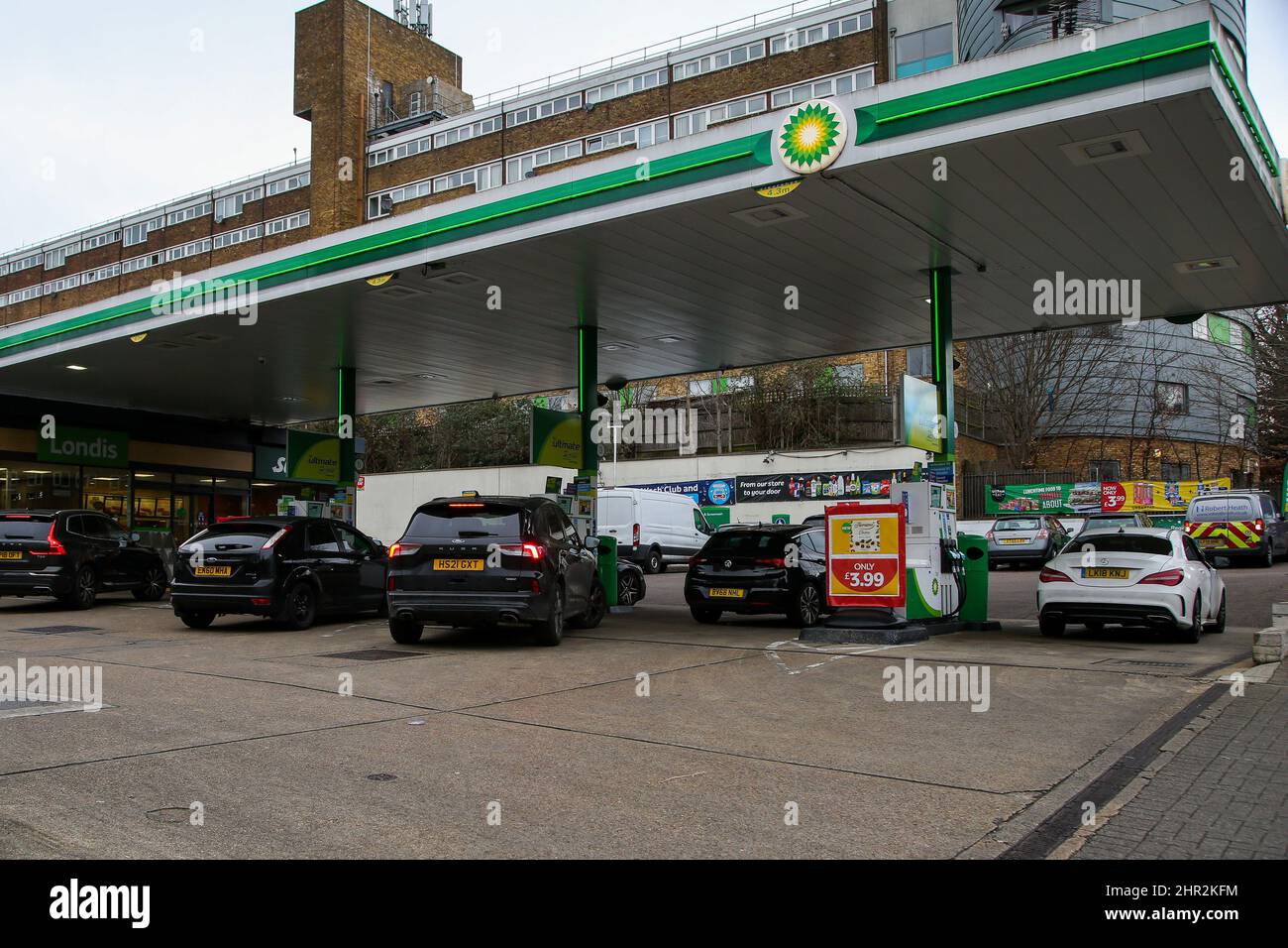 London, UK. 24th Feb, 2022. BP petrol station. Motorists are warned of the possibility of petrol prices soaring to £1.60 a litre following Russia's invasion of Ukraine. Credit: Dinendra Haria/Alamy Live News Stock Photo