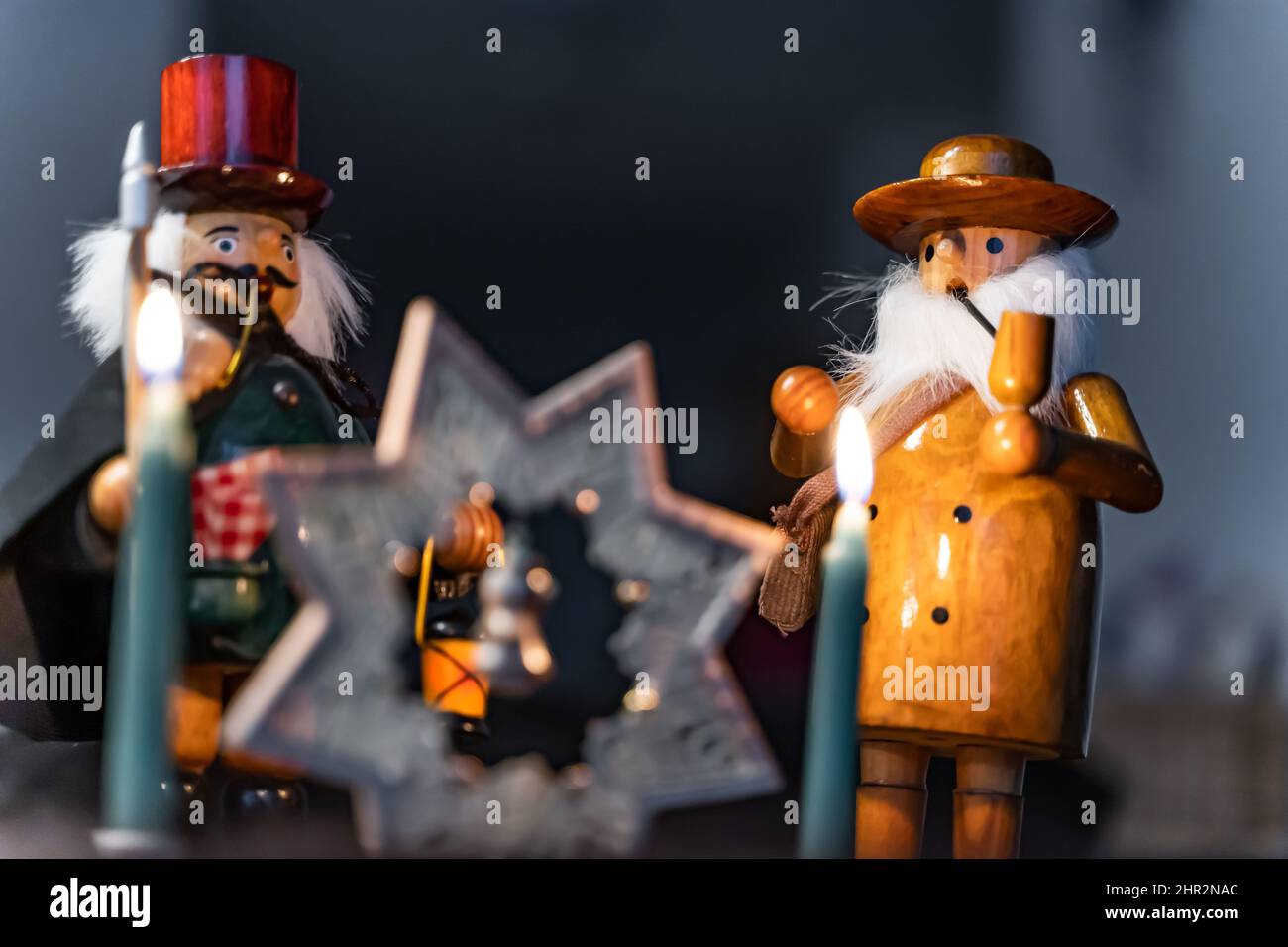 Incense smokers with candles. The traditional german Christmas figurines  Stock Photo - Alamy