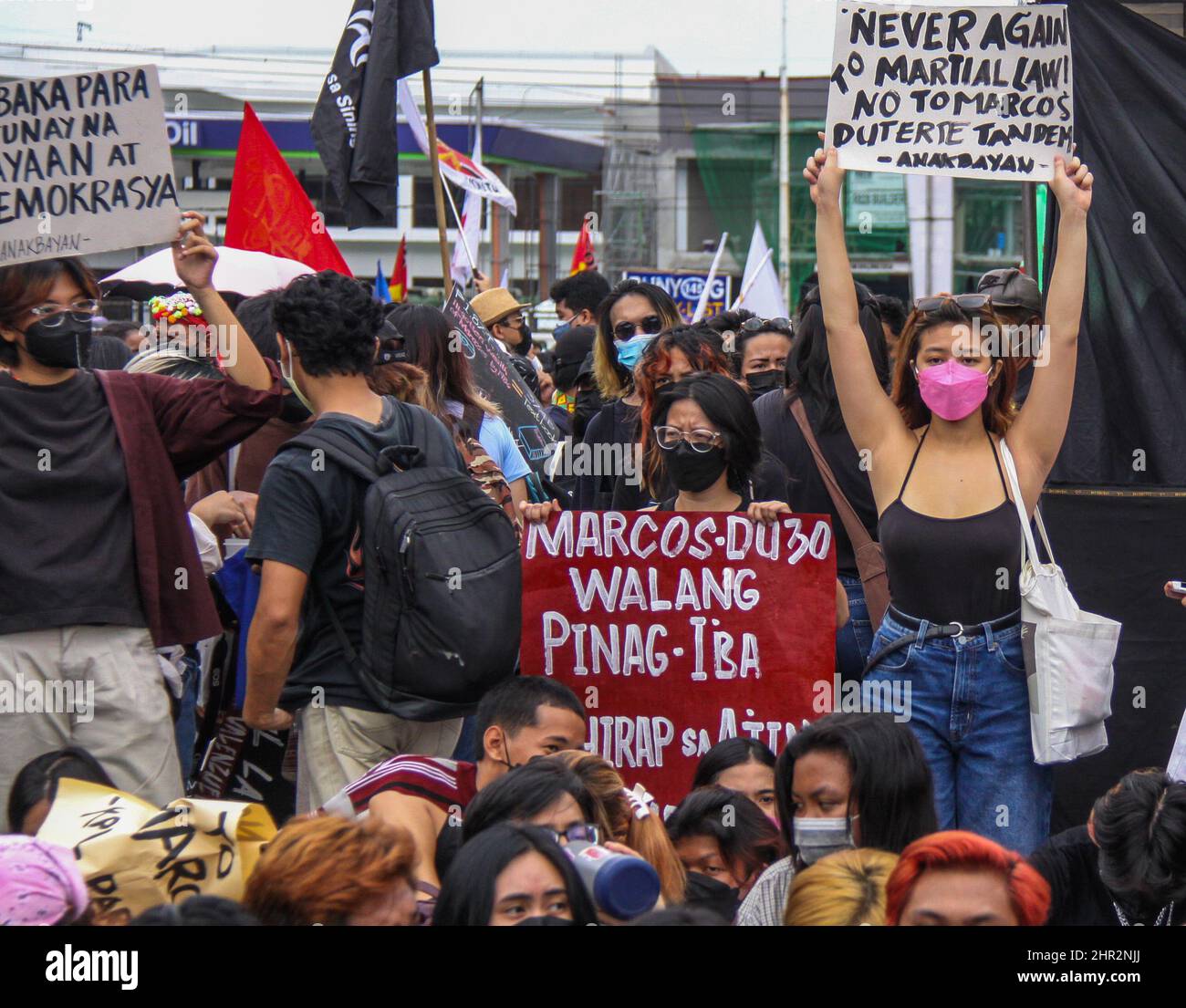 February 25, 2022, Quezon City, Metro Manila, Philippines: Militant groups today marked the 36th anniversary of EDSA people power revolution in the history of the overthrow of the Marcos dictatorship. (Credit Image: © Eduardo Castro/Pacific Press via ZUMA Press Wire) Stock Photo