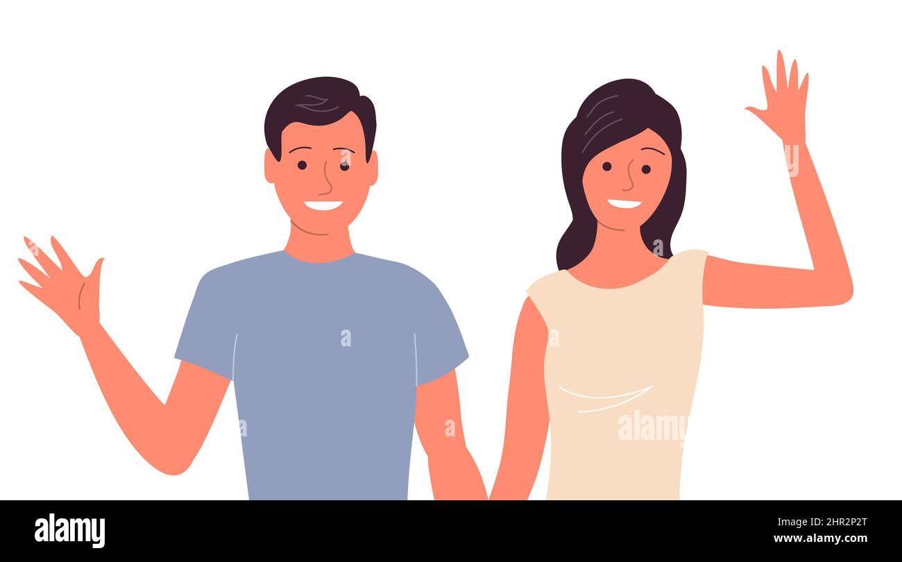 Happy young man and woman on white background. Happy couple holding ...
