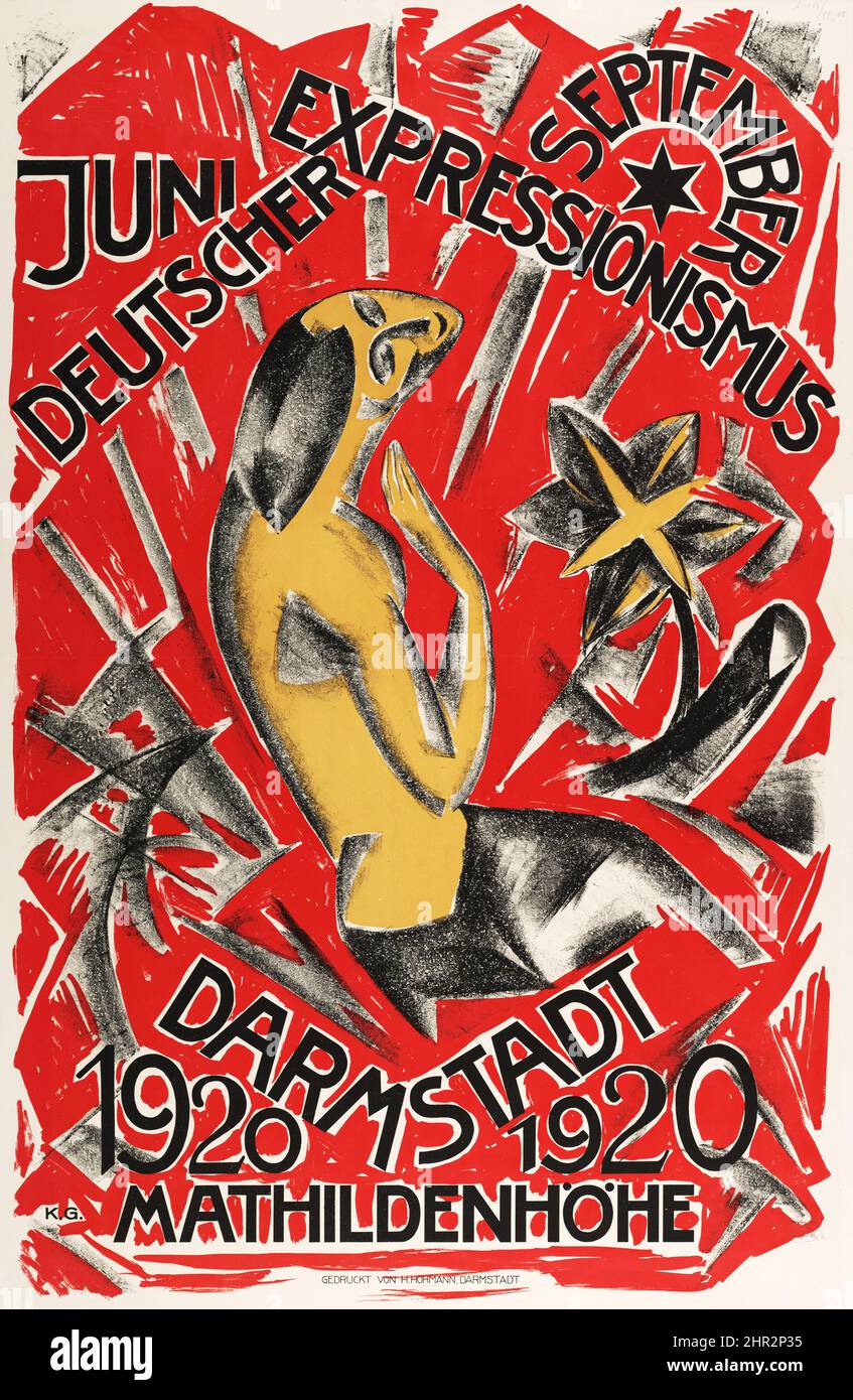 Deutscher Expressionismus - 1920 - Darmstadt Mathildenhohe - vintage advertisement poster by Gunschmann, Karl; Hohmann. Stock Photo