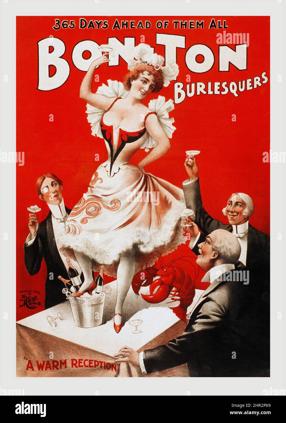 Bon Ton Burlesquers 365 days ahead of them all - A warm reception.. N.Y. H.C. Miner Litho. Co., c 1898. Vintage theatrical poster. Stock Photo