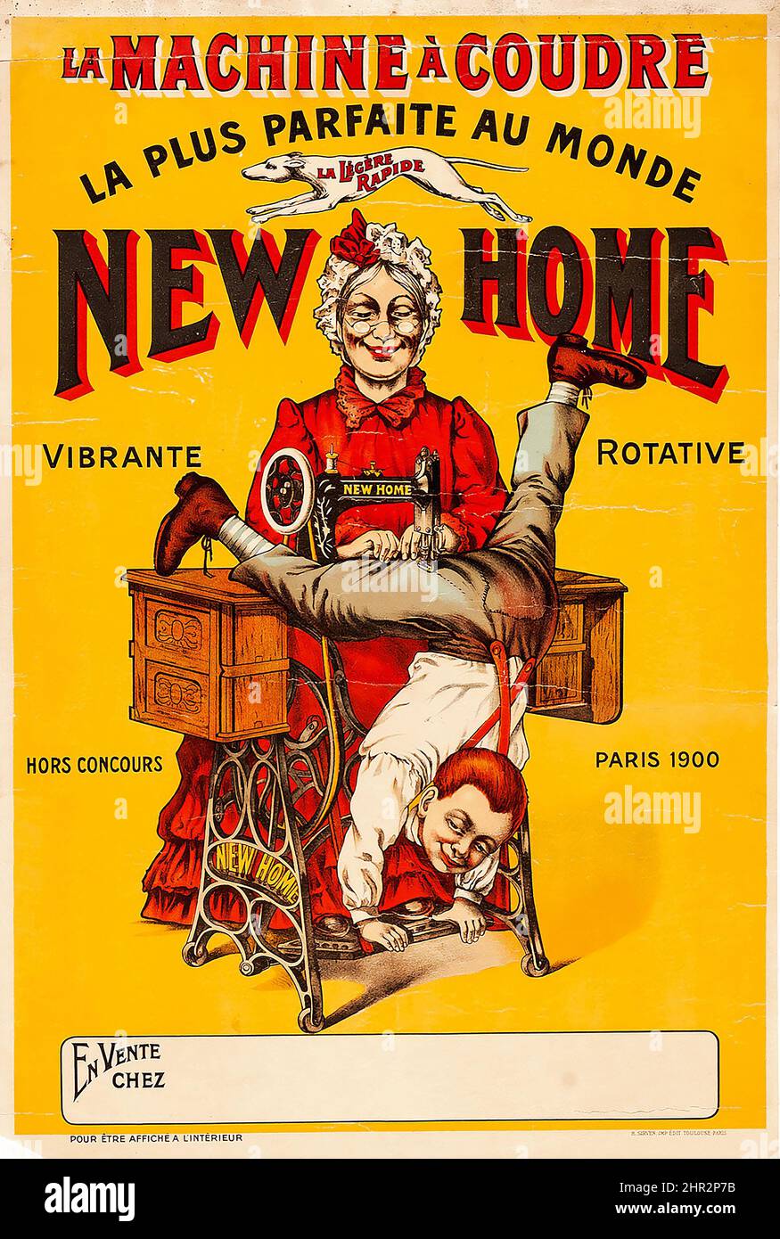 New Home Advertising Poster (B. Sirven, 1900) sewing machine - "la machine  a coudre Stock Photo - Alamy