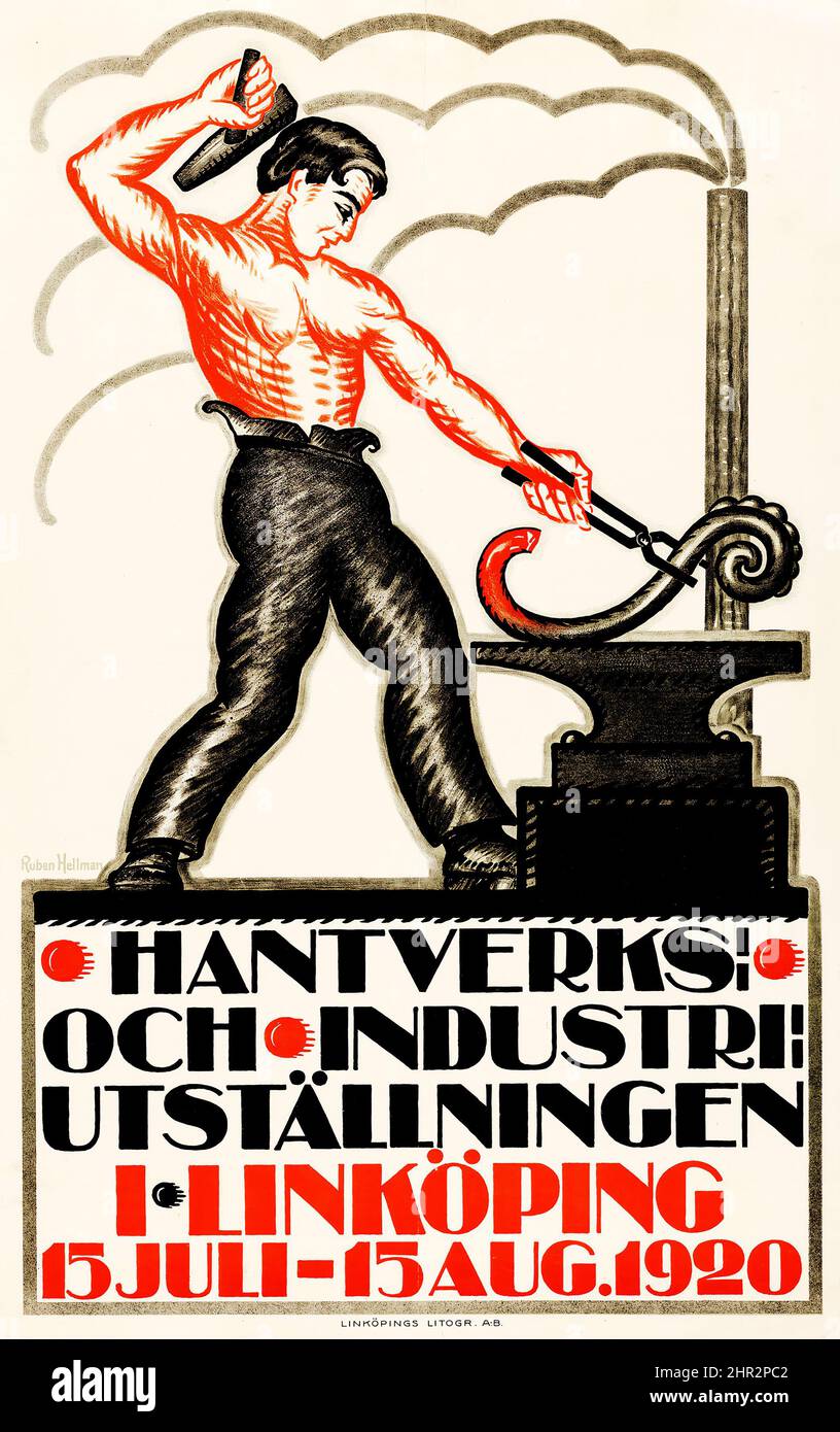 Crafts and Industry Exposition (c.1920). Exhibition Poster. Ruben Hellman Artwork. Vintage Swedish poster. Linköping. Stock Photo