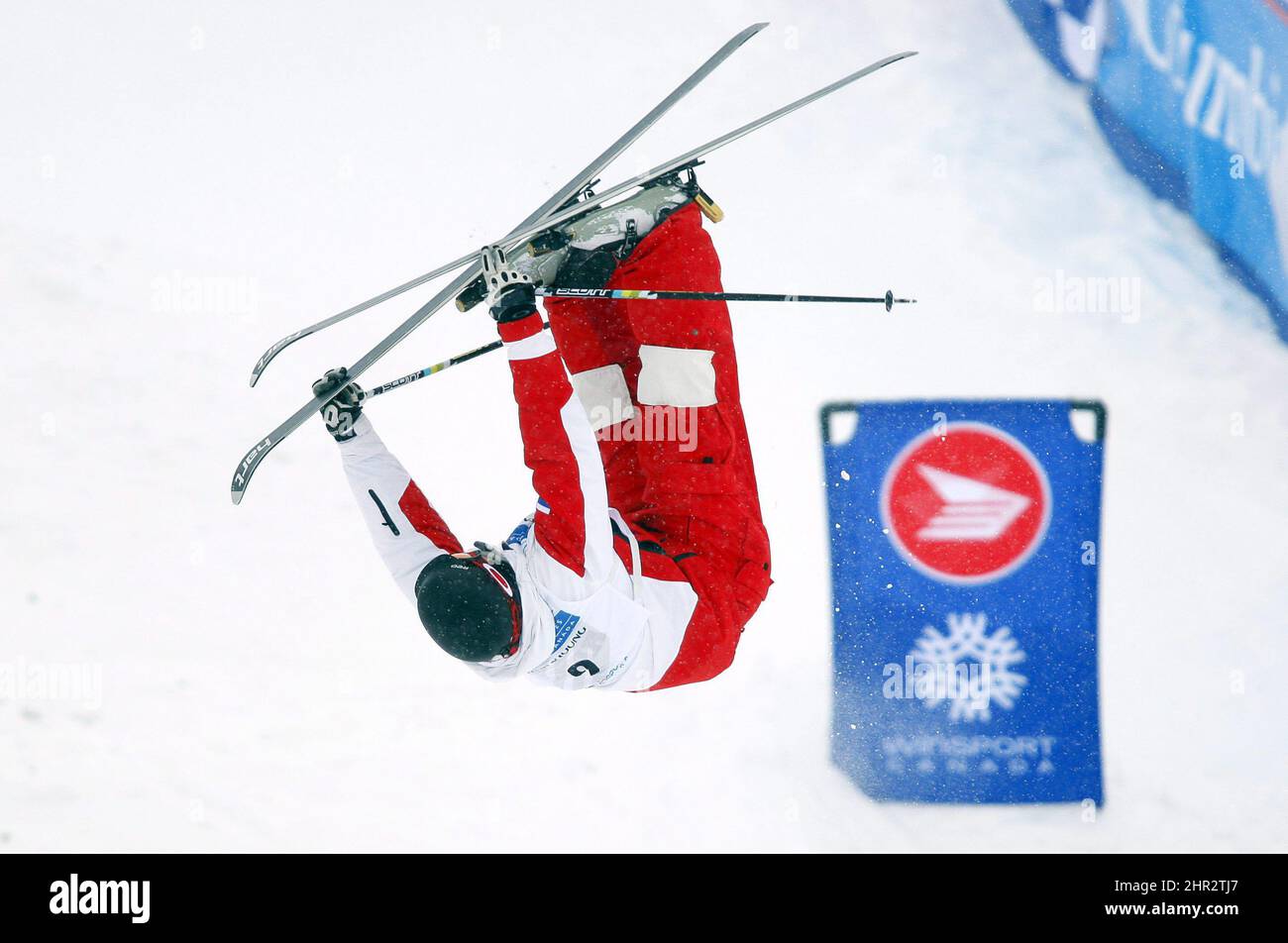 Russia's Alexandr Smyshlyaev skis to a thrid place finish during men's World Cup Freestyle moguls competition in Calgary, Alta., Saturday, Jan. 29, 2011. THE CANADIAN PRESS/Jeff McIntosh Stock Photo