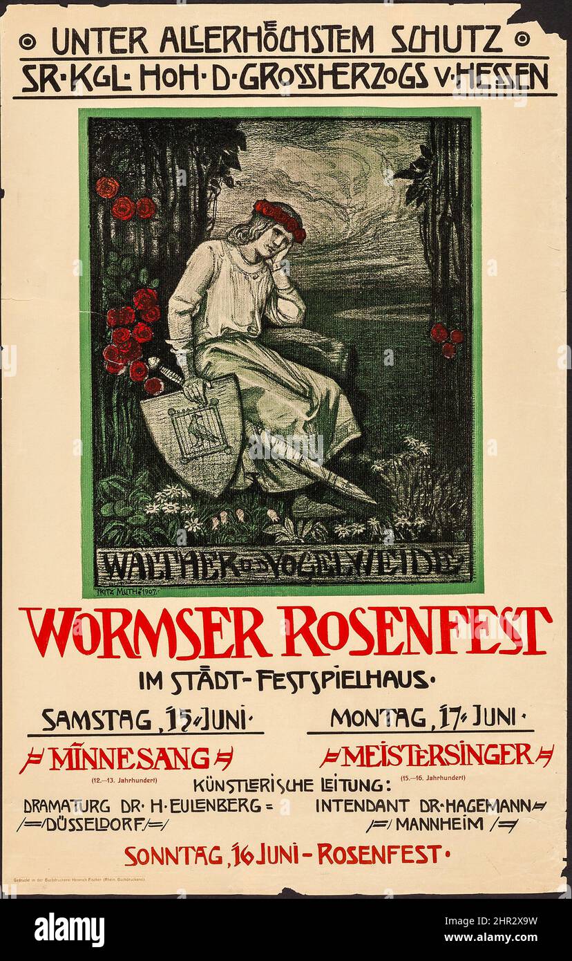 Wormser Rosenfest (Rhein Buchdruckerei, 1907). German Festival Poster. Stock Photo