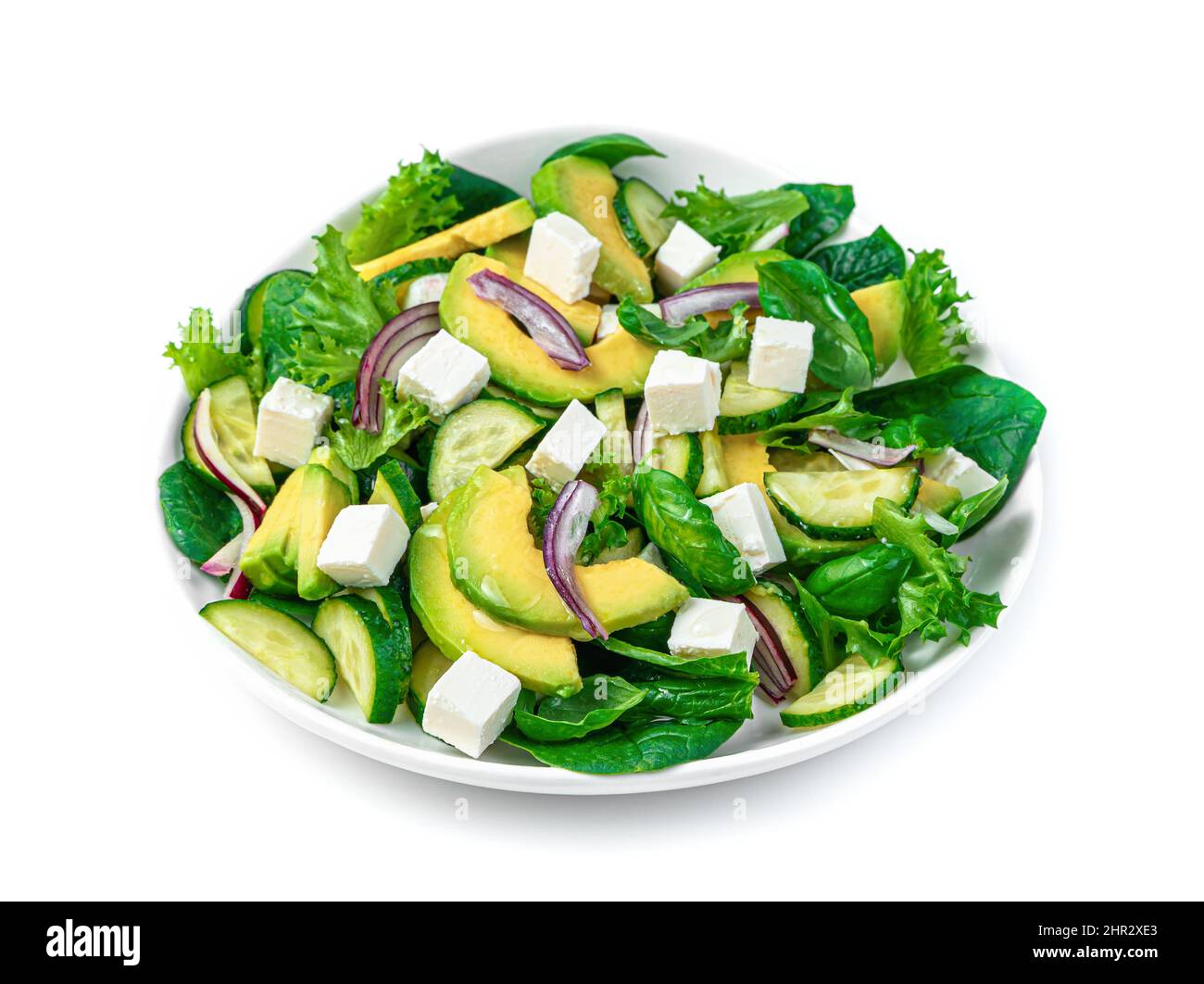Fresh vegetable salad with avocado, cucumber, fresh herbs and cheese