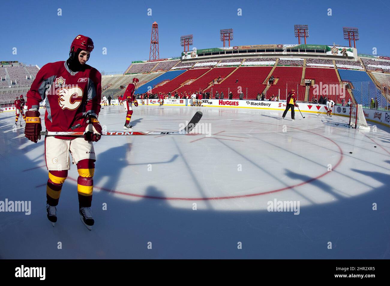 Calgary Flames Outdoor Classic hockey jersey. Displayed with