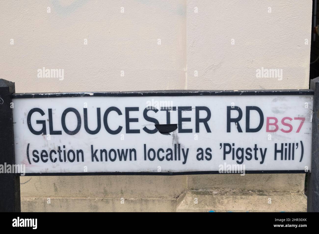 Along Gloucester Rd Bristol UK Pigsty Hill sign on gloucester Rd Stock Photo