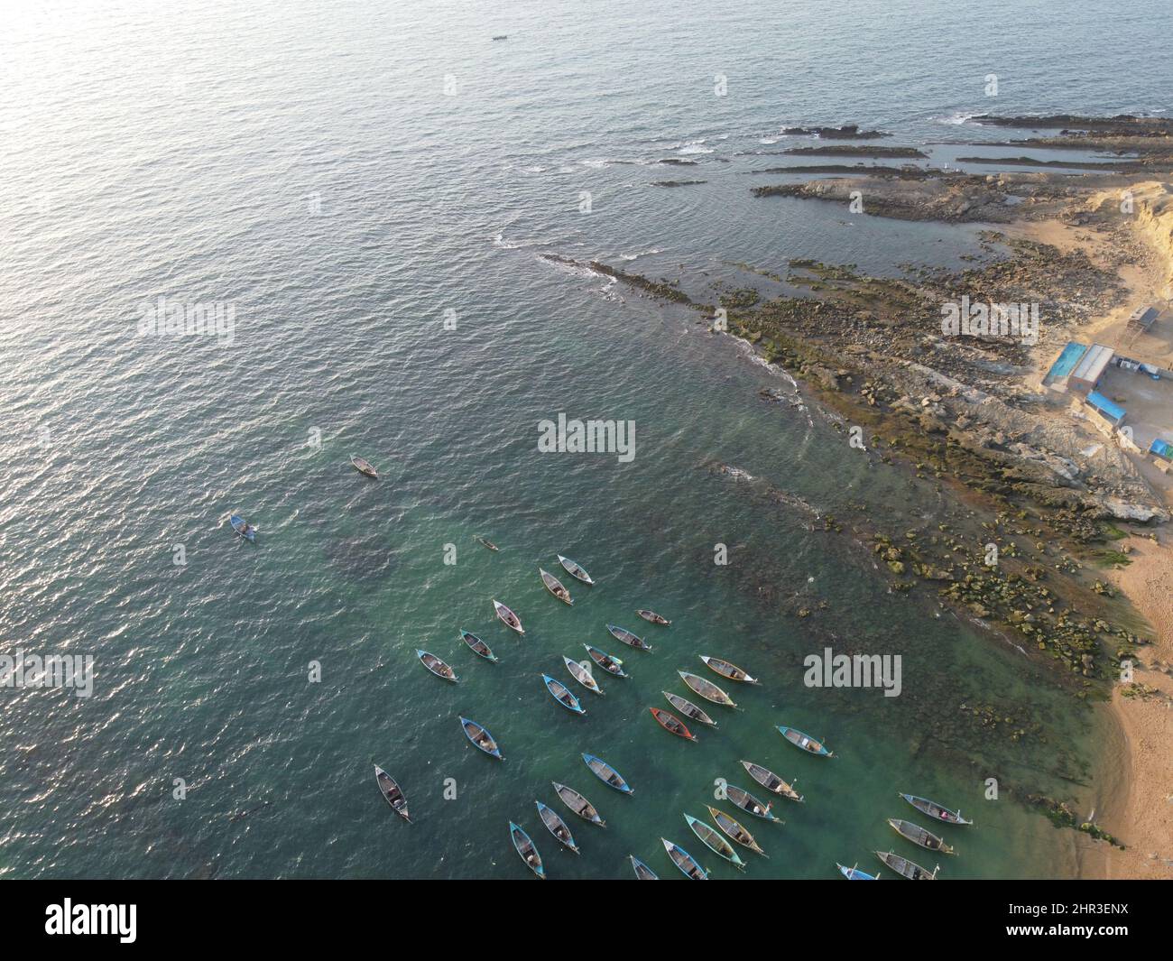 Beautiful Aerial Seascape of Mubarak Village Karachi. Fishing Harbor