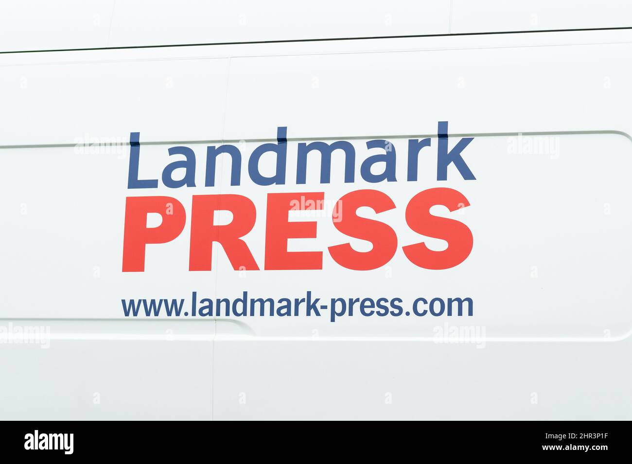 Landmark Press leaflet display and tourism publication company on side of van - UK Stock Photo