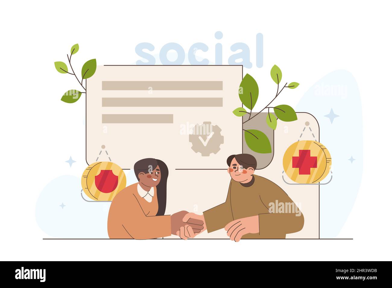 ESG, corporate environmental responsibility concept. Social governance, responsible attitude to nature flat illustration. Business people with sustainability report investing in natural resource. Stock Vector