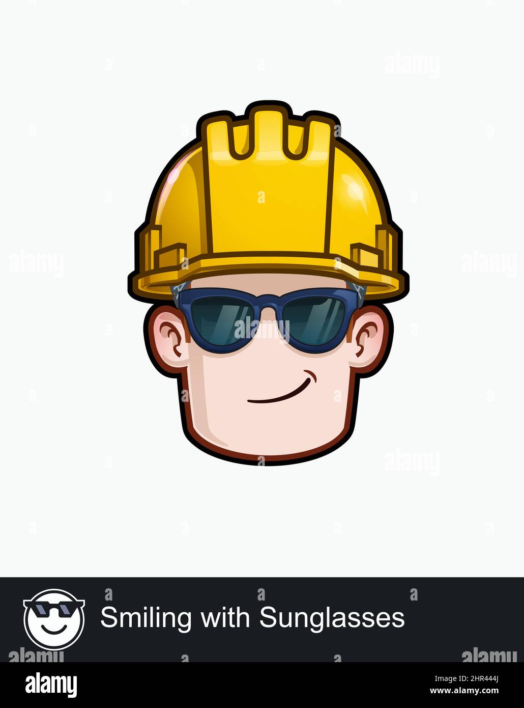 Icon of a construction worker face with Smiling with Sunglasses emotional expression. All elements neatly on well described layers and groups. Stock Vector