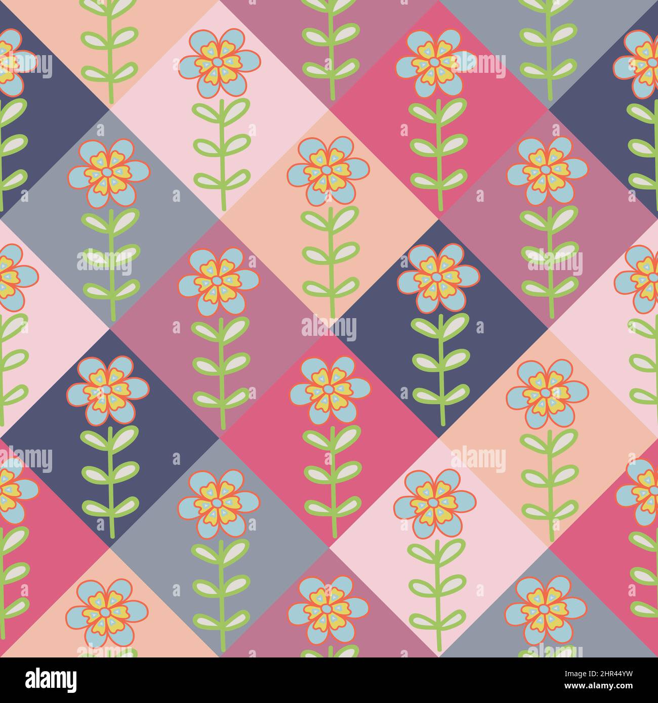 Retro Scandinavian flowers seamless pattern. Creative scandinavian kids print for fabric, wrapping, textile and wallpaper. Stock Vector