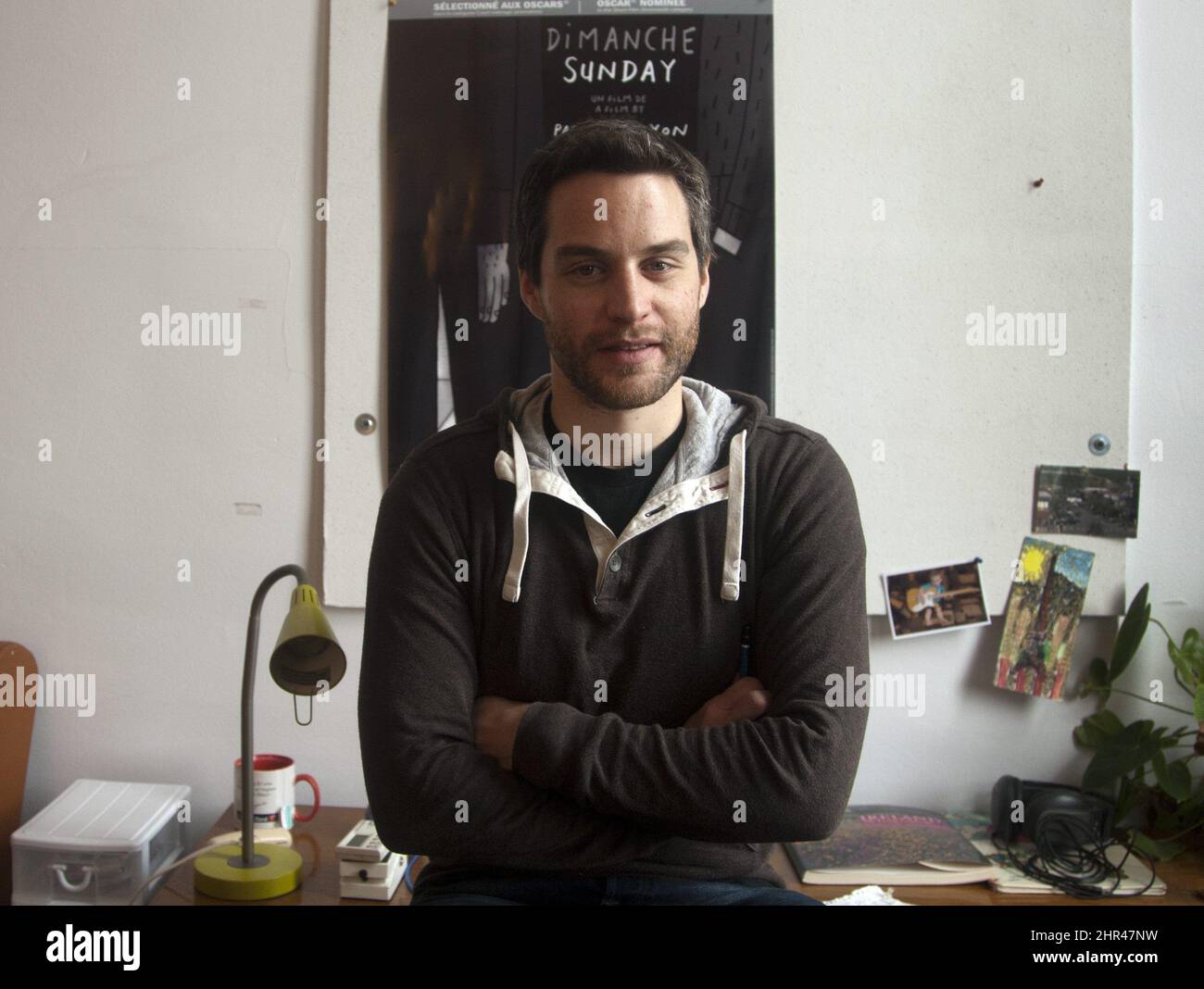 Filmmaker Patrick Doyon poses for a photo in his studio Friday, Feb. 10, 2012 in Montreal. Doyon's animated short film 'Sunday/Dimanche,' is nominated for an Academy Award. (AP Photo/The Canadian Press, Ryan Remiorz) Stock Photo