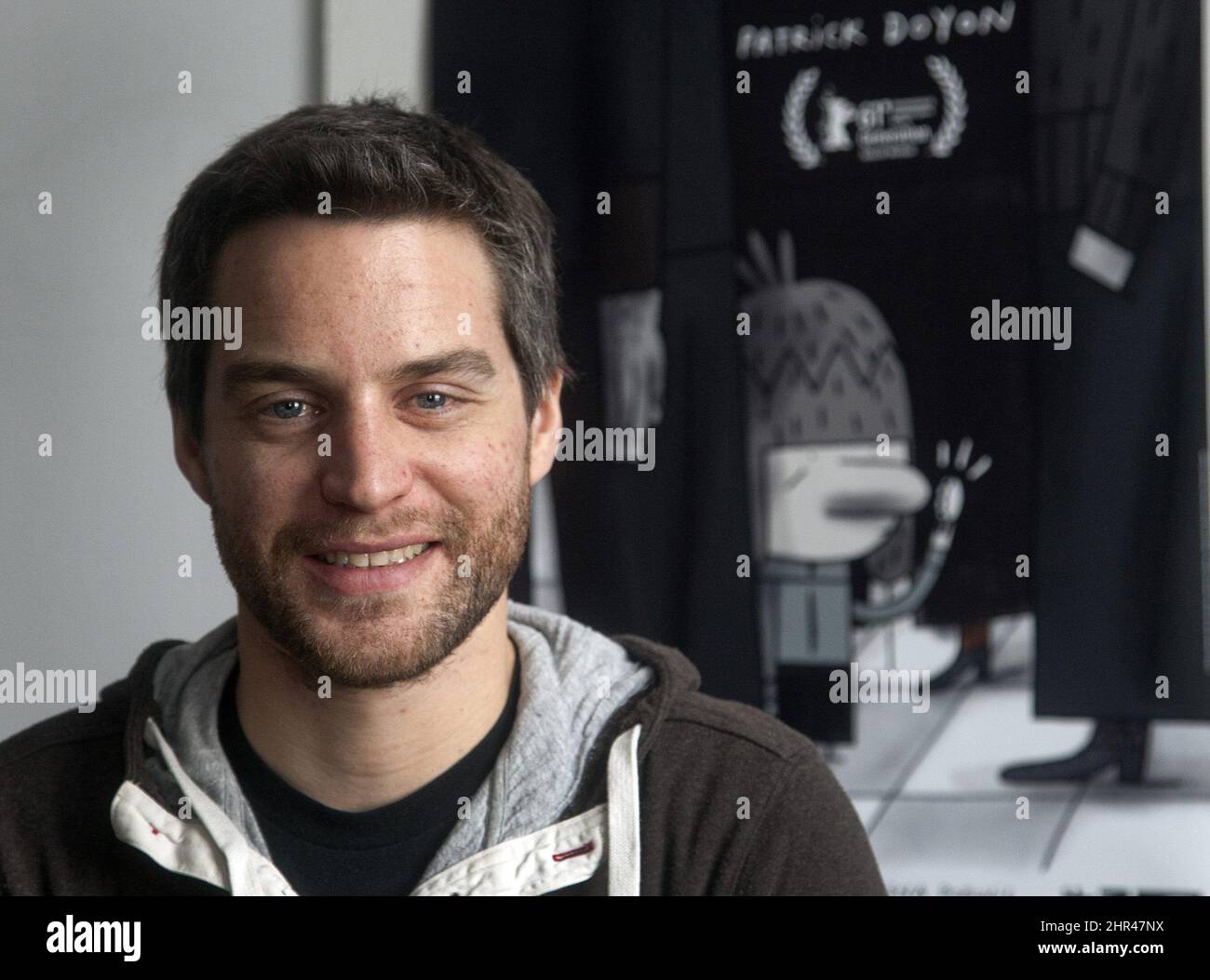 Filmmaker Patrick Doyon poses for a photo in his studio Friday, Feb. 10, 2012 in Montreal. Doyon's animated short film 'Sunday/Dimanche,' is nominated for an Academy Award. (AP Photo/The Canadian Press, Ryan Remiorz) Stock Photo