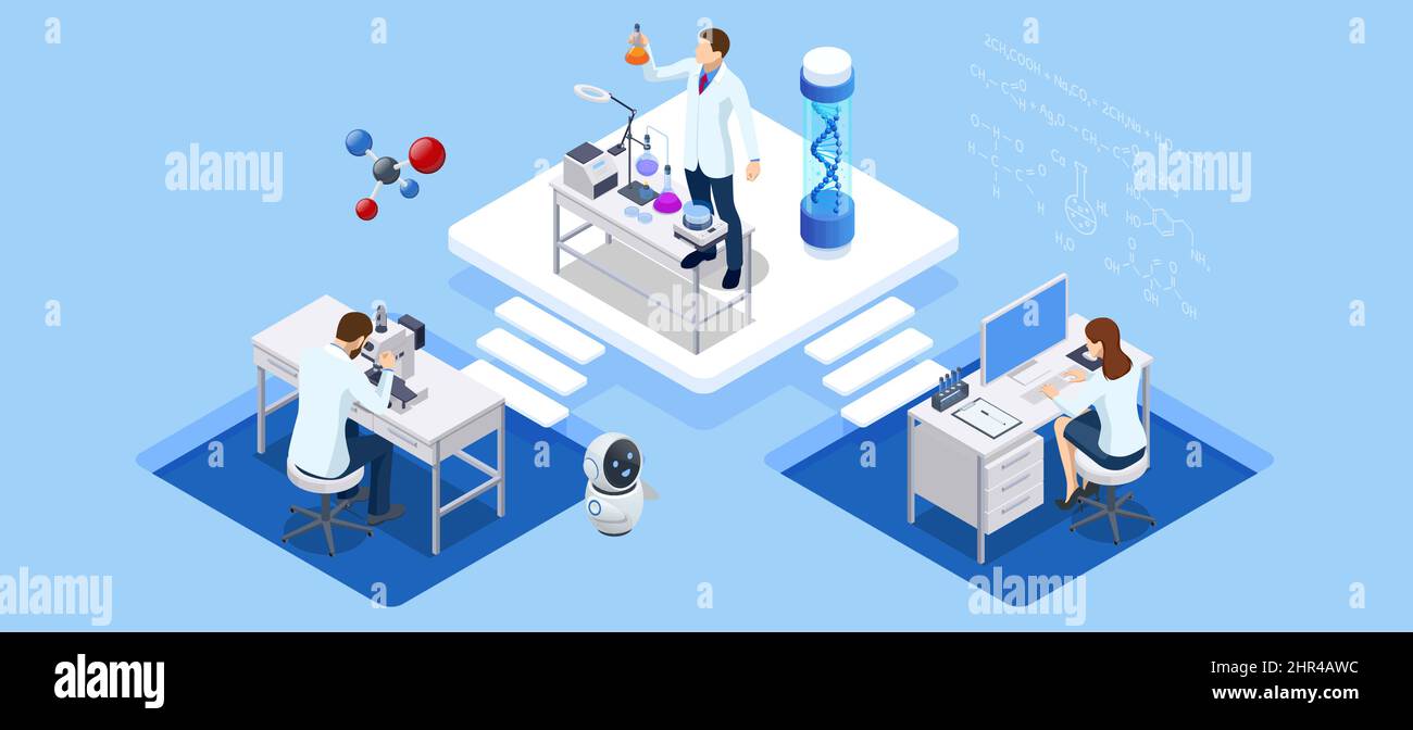 Isometric Chemical Laboratory concept. Molecular Biology Technics