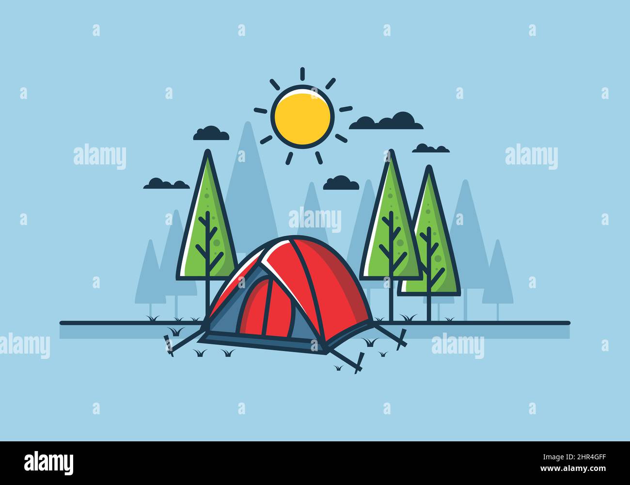 Fun camping with dome tent flat illustration design Stock Vector Image ...