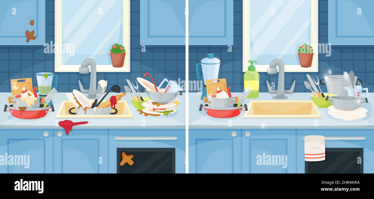 A Maid Cleaning Dirty Kitchen, Stock vector