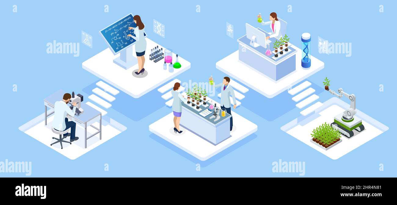 Isometric Chemical Laboratory concept. Molecular Biology Technics
