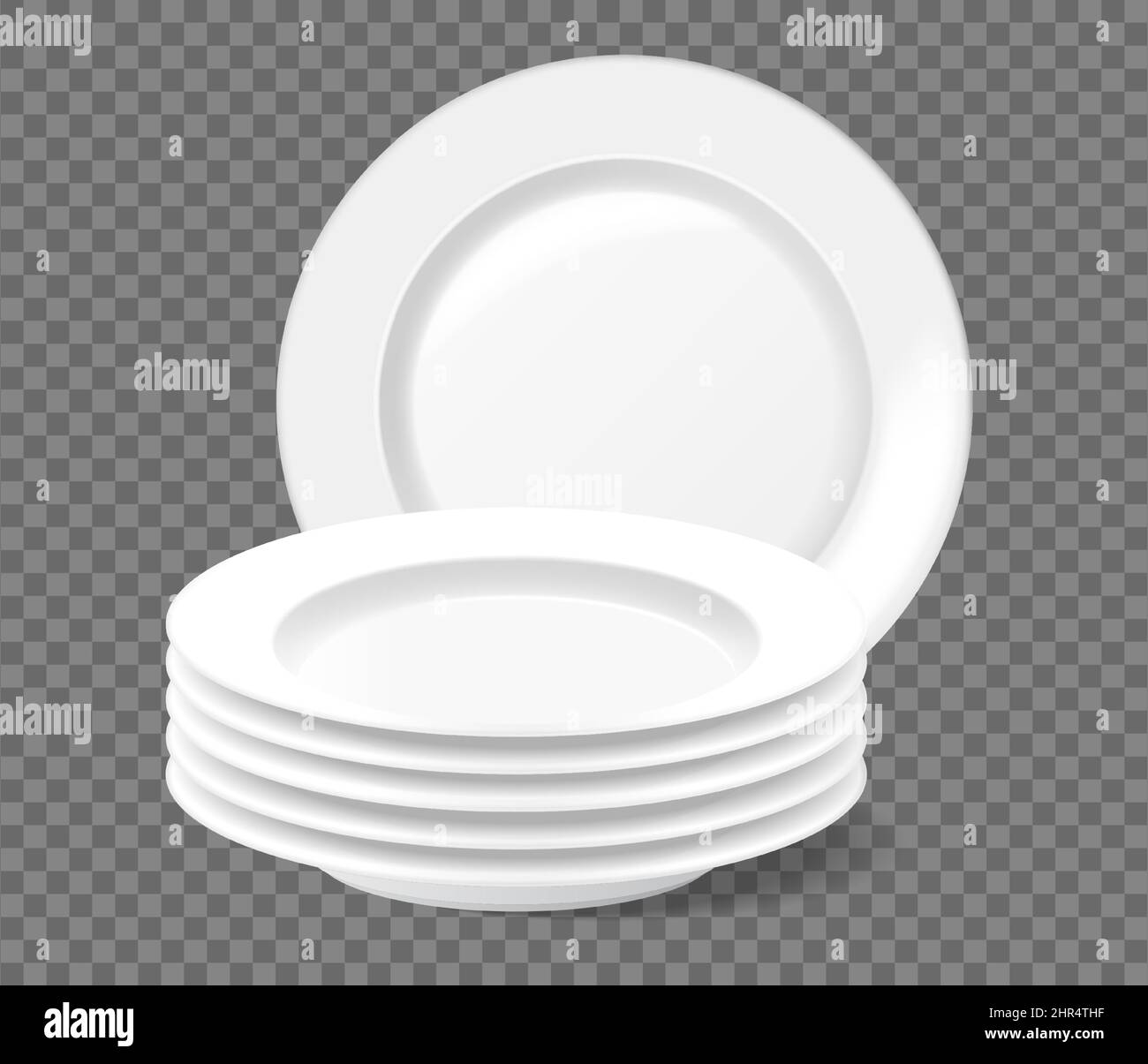 Realistic stack of plates, washed dishes, clean plate pile. Stacked