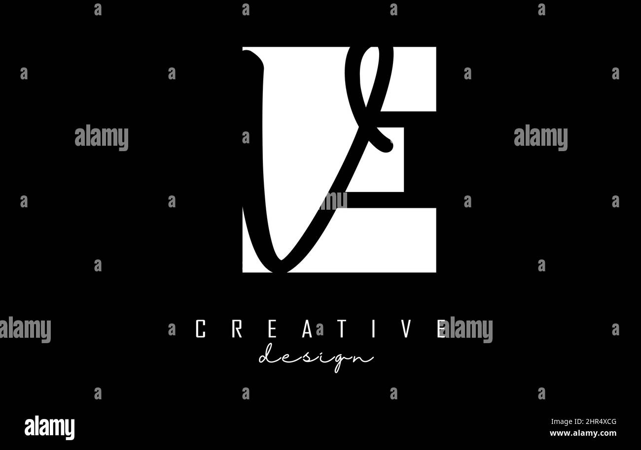 Black and white EV Letters logo with negative space. Letters E and V ...