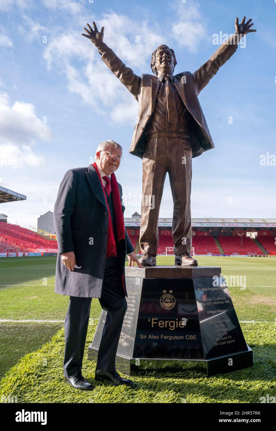 Sir Alex Ferguson during the unveiling of his statue, designed by