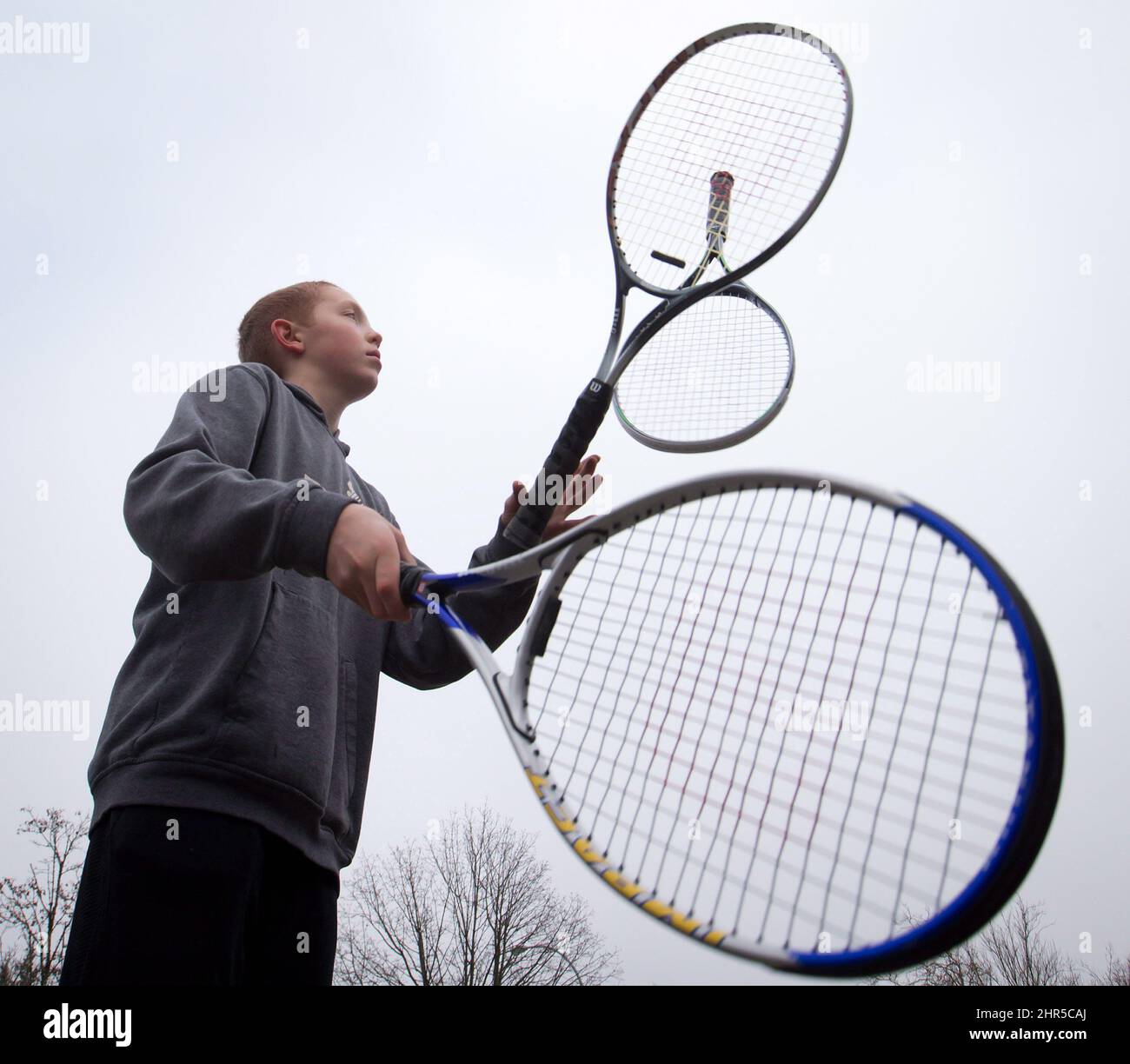 Twelveyearold Jack DuCoeur, of Coeur d'Alene, Idaho, juggles tennis