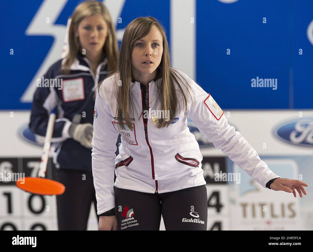 Canada's skip Rachel Homan directs the sweep as Scotland skip Eve ...